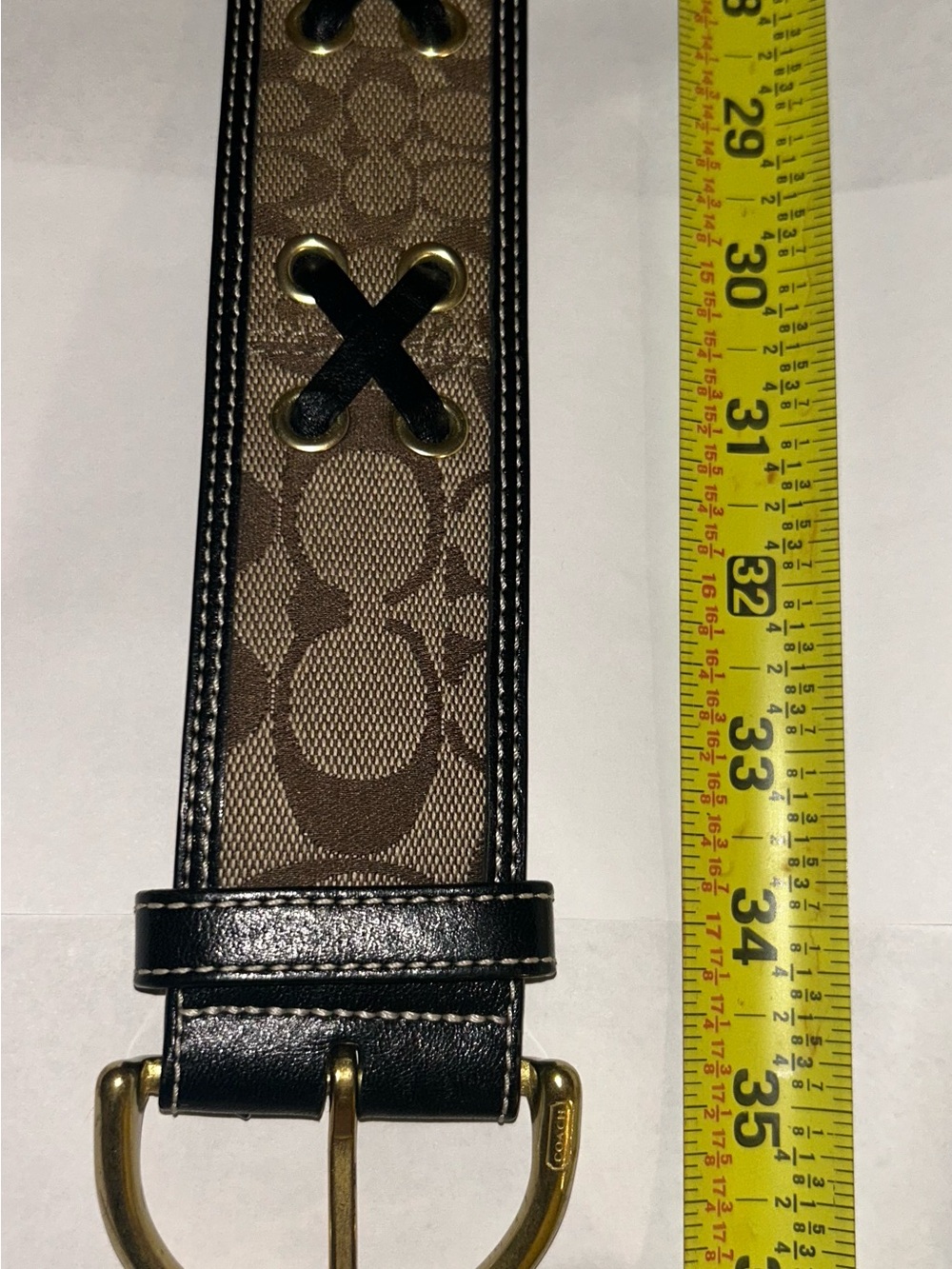 Vintage Y2K Coach Monogram Jacquard and Leather Small Chunky Belt - Picture 12 of 16
